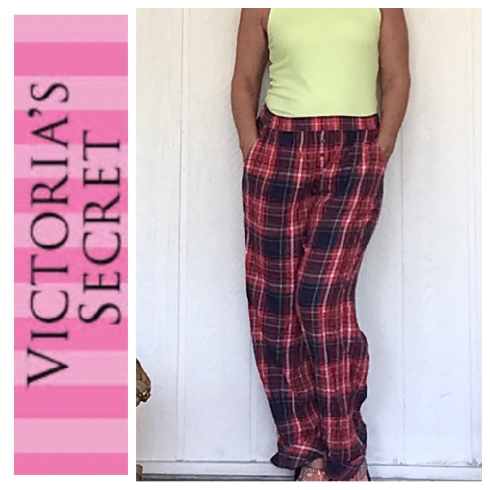 VICTORIAS SECRET RED AND GREEN PLAID FLANNEL PAJAMA SLEEP PANTS MEDIUM